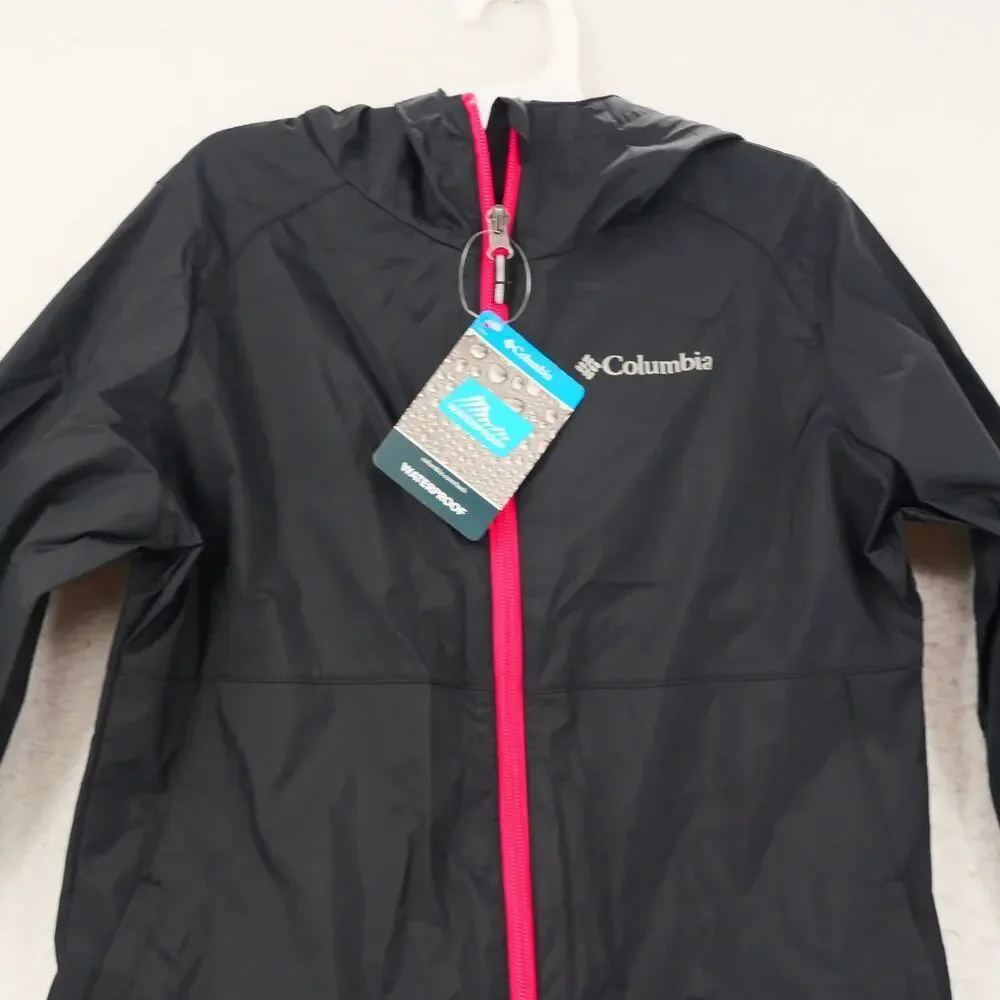 NEW Columbia Girl's 10/12 Switchback II Lightweight Rain Jacket Black Pink
